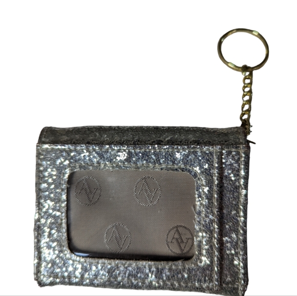 Adrienne Vittadini Studio coin purse/cardholder on key ring- sparkly silver - Picture 3 of 14